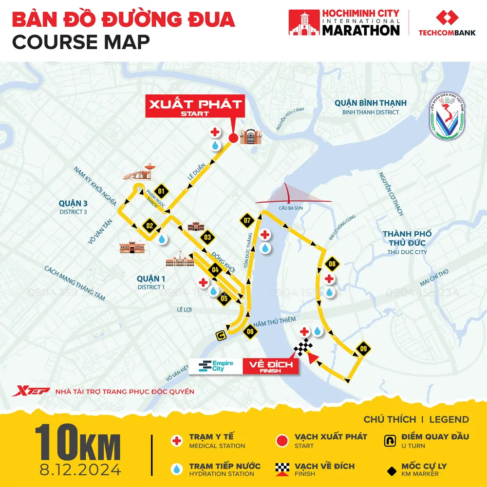 ban do duong chay cu ly 10km tai giai chay marathon techcombank tphcm