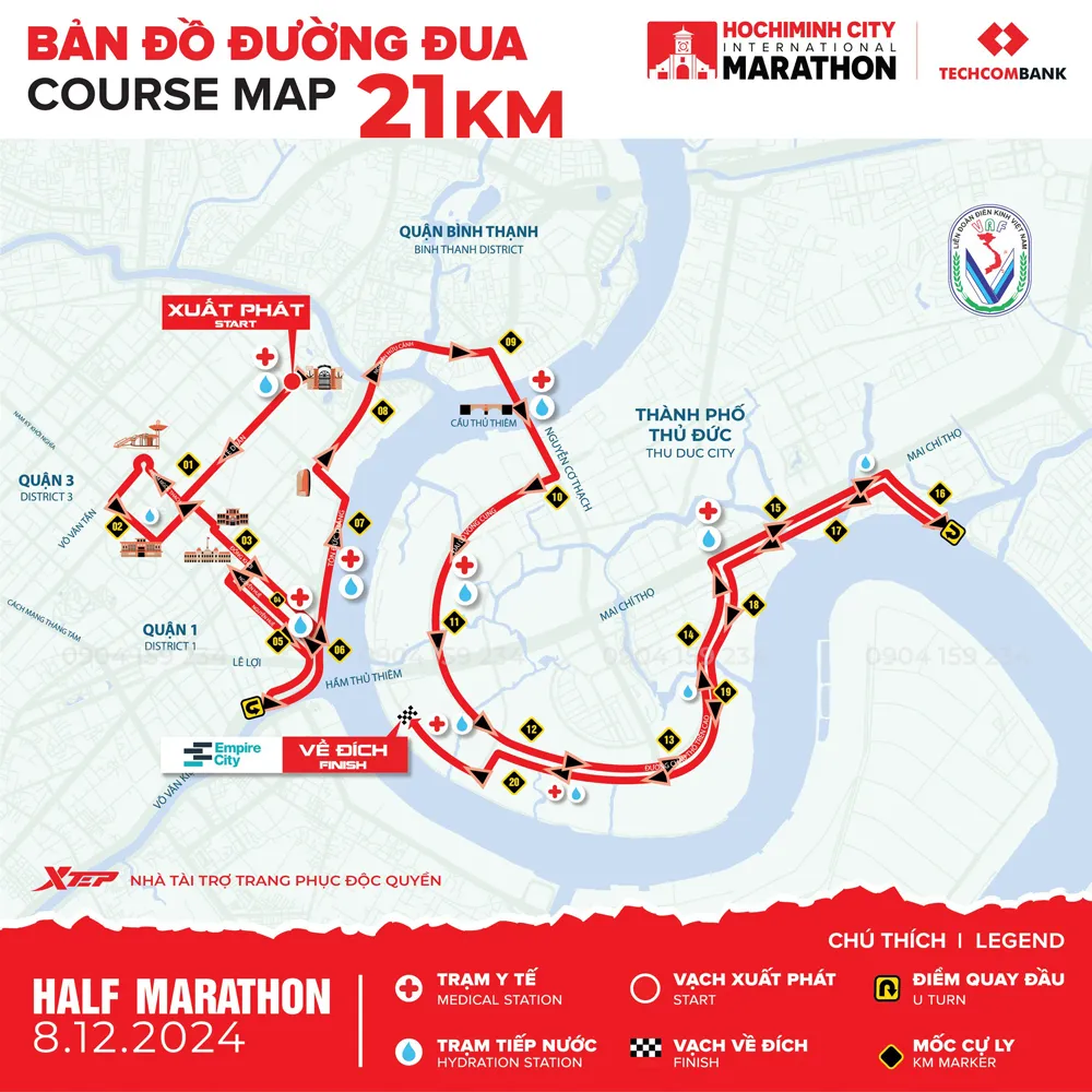 ban do duong chay cu ly 21km tai giai chay marathon techcombank tphcm