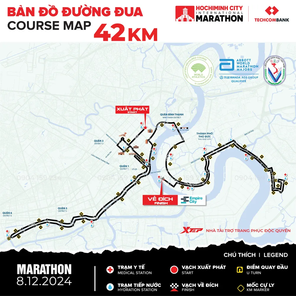 ban do duong chay cu ly 42km tai giai chay marathon techcombank tphcm