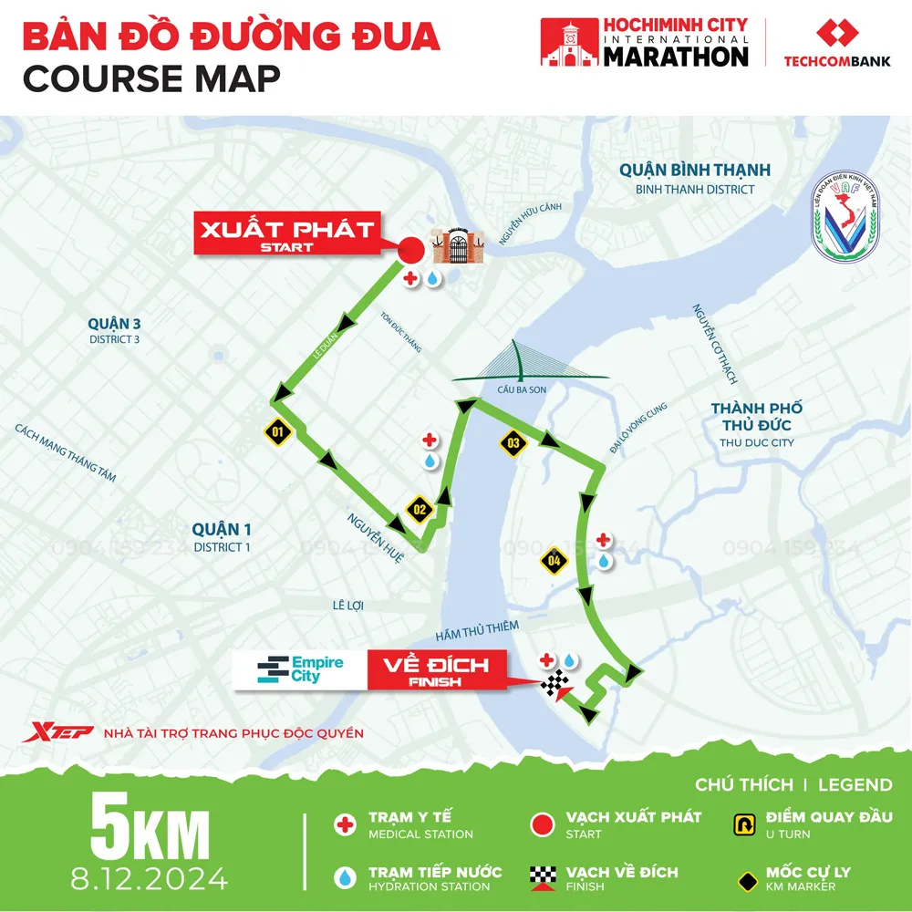 ban do duong chay cu ly 5km tai giai chay marathon techcombank tphcm