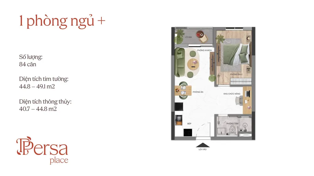 layout thiết kế 1 phòng ngủ + 