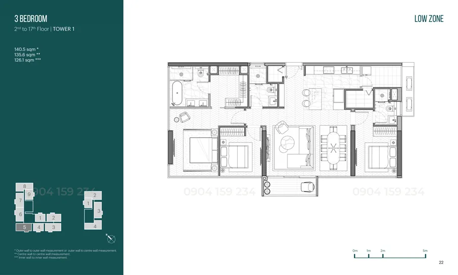 mat bang can ho 3 phong ngu du an Narra Residences Empire City