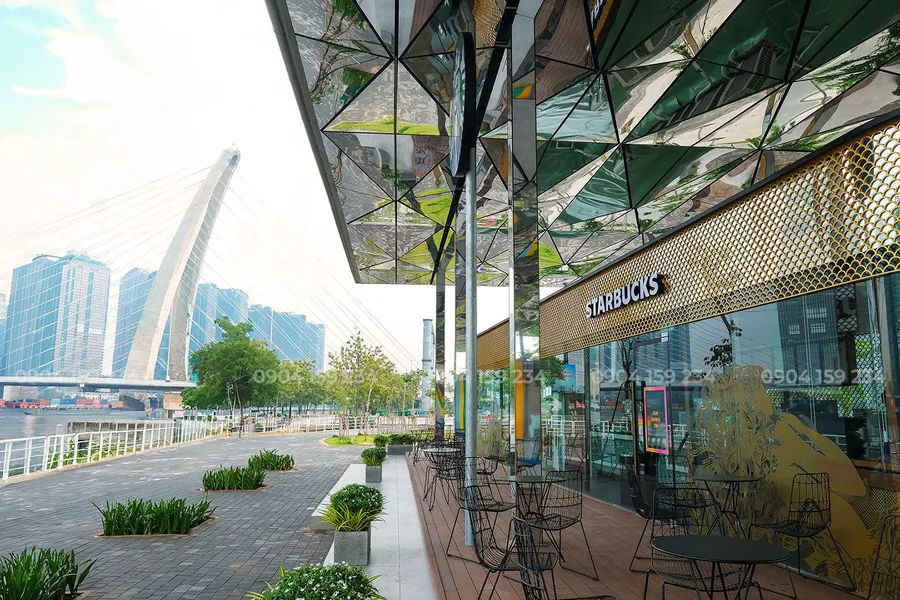 thuong hieu tien ich starbucks tai cong vien bo song thu thiem